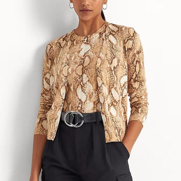 Ralph Lauren Sweaters - Lauren Ralph Lauren Black Label Snakeskin Print Cotton Blend Cardigan Size XL